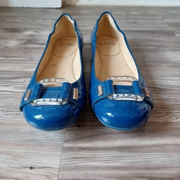 Stewart Weitzman Blue Patent Leather Flats with Buckle 6 - Picture 2 of 5